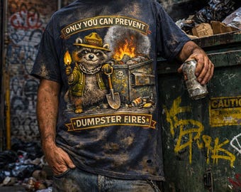Camiseta "Solo tú puedes prevenir incendios de contenedores" / Divertida camiseta gráfica de mapache ranger / Camiseta con meme sarcástico / Regalo de humor negro para él