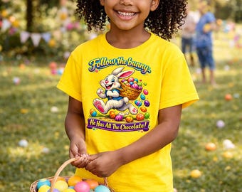 Camiseta infantil "Sigue al conejito" de Pascua / Camiseta divertida del conejito de Pascua / Camiseta para la búsqueda de huevos de Pascua para niños / Lindo regalo de primavera / Conjunto de Pascua para jóvenes