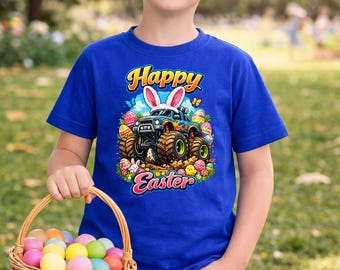 Camiseta infantil de Monster Truck para Pascua / Camiseta de camión de Pascua feliz / Conjunto de Pascua para niños / Camiseta para la búsqueda de huevos / Regalo para rellenar la cesta / Camiseta infantil de primavera