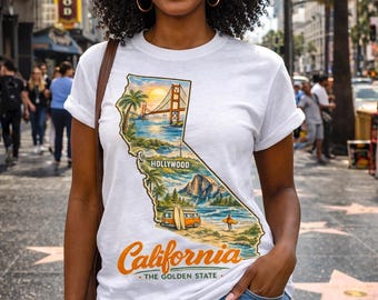 Camiseta del estado de California / Camiseta vintage de California / Camiseta con estampado del estado dorado / Regalo de viaje a California / Camiseta de recuerdo para turistas de la costa oeste
