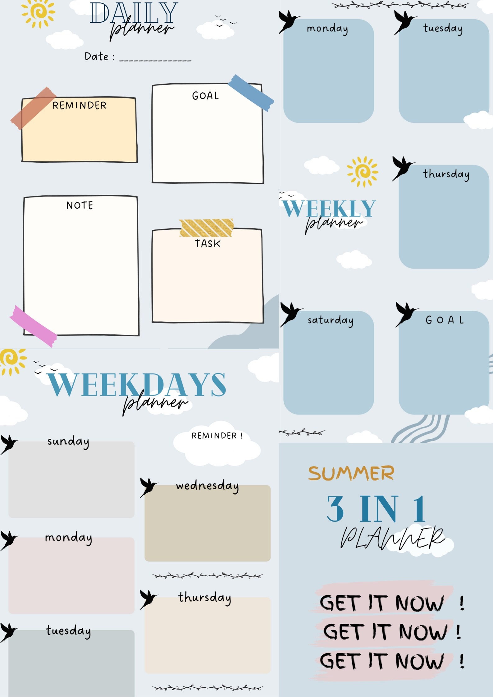 3 in 1 Planner Canva Template for Beginners Daily Template Weekdays Template  Weekly Template - Etsy