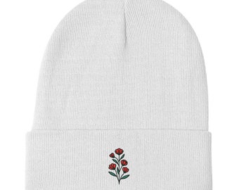 Embroidered Rose Logo Beanie: Stylish Comfort and Warmth for Winter Adventures - Premium Quality Handcrafted Headwear