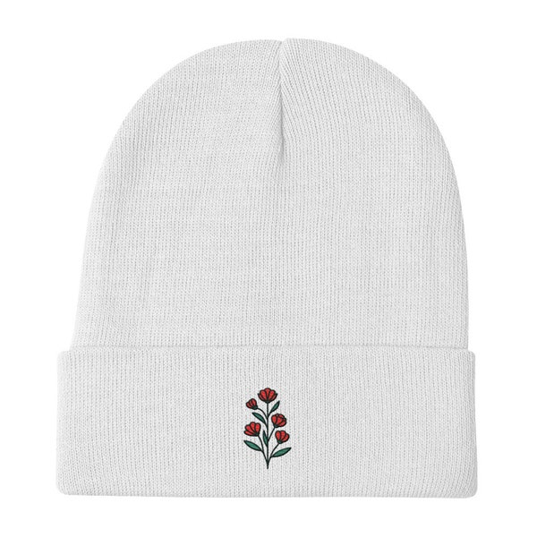 Embroidered Rose Logo Beanie: Stylish Comfort and Warmth for Winter Adventures - Premium Quality Handcrafted Headwear, Cute Gift for Her,