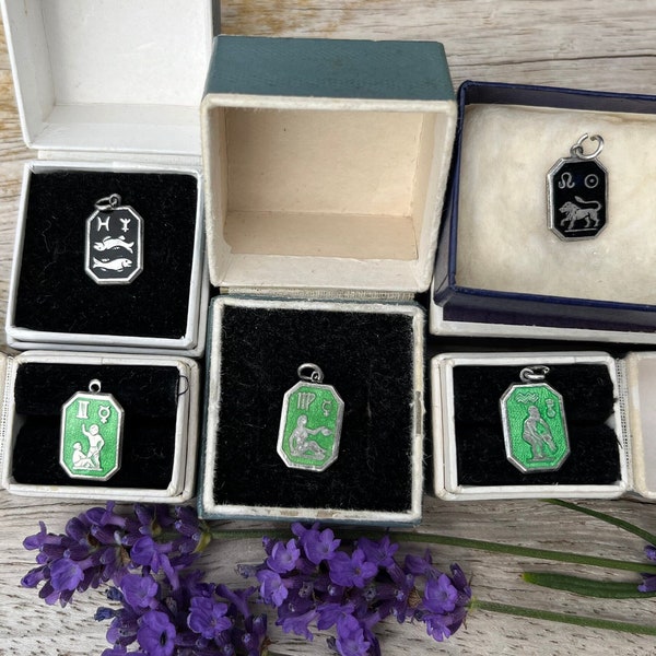 Vintage Thomas L Mott (TLM) Zodiac Charms: Sterling Silver and Enamel