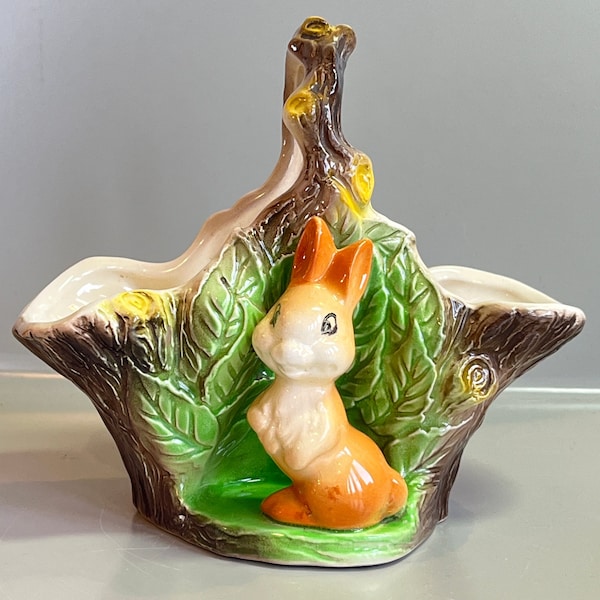 Vintage | Fauna Royal | Hornsea Pottery | Basket Vase | Rabbit | Bunny | Posy | Ceramic