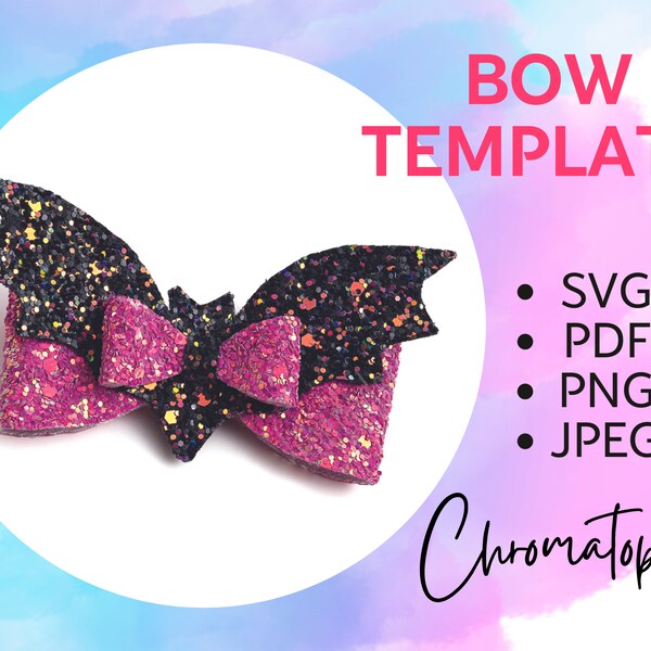 Bat Hair Bow Template SVG - Faux Leather Hair Bow Template SVG Cut File for Cricut Silhouette Pdf, Png - DIY