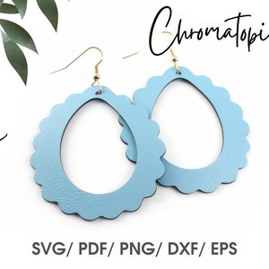 Tenera forma ovale con bordo ondulato Orecchino in finta pelle in formato SVG - File di taglio SVG - Modello di orecchini pendenti per Cricut o Silhouette