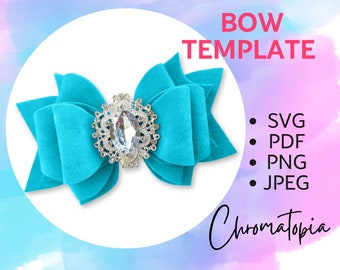 Elegant Classic Hair Bow SVG Template - Faux Leather Bows Design svg for Cricut - PDF Felt Bow Pattern - SVG cut file