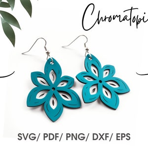 Six Leaf Cute Flower Faux Leather Svg Earrings Template - Silhouette, Cricut Cut File - Earring SVG files
