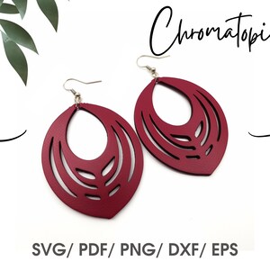 Oval Shape with Lines Pattern Faux Leather Svg Earrings Template - Silhouette, Cricut Cut File - Earring SVG files