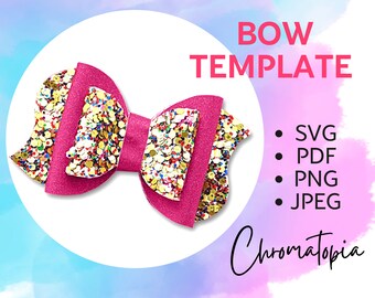 Cute Hair Bow SVG Template - Faux Leather Bow template svg for Cricut - PDF Felt Bow Pattern, SVG cut file
