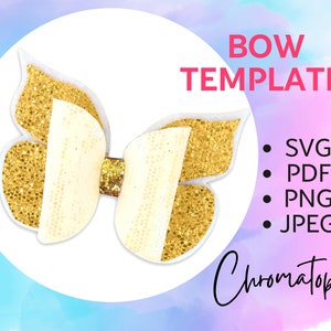 Golden Butterfly Hair Bow Template SVG - Faux Leather Hair Bows Template SVG Cut File for Cricut Silhouette Pdf, Png - DIY