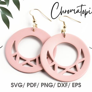 Circle Shape with Triangles Pattern Faux Leather Svg Earrings Template - Silhouette, Cricut Cut File - Earring SVG files