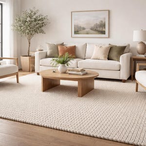 Chunky Wool Runner | Scandinavian Pebble Knit Rug, Ivory Off-White Carpet