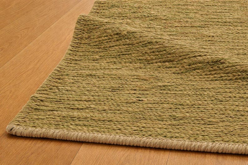 Green Toned Jute Rug: Hand-Woven Eco-Friendly Boho Decor- Chick Rustic Farmhouse Vintage Inspired decor image 6