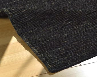 Alfombra de yute negra hecha a mano: alfombra bohemia ecológica de 15 x 20 cm, 20 x 27 cm y 15 x 23 cm.