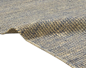 Blue Jute Rug : Hand Knitted Eco-Friendly Boho Floor Mat-4x6, 8x10,6x9, 2x10 Blue  Runner Rugs.