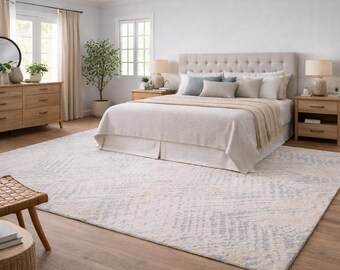 Handmade Abstract Wool Viscose Rug – Modern Textured Carpet minimalist rug  8x10 size