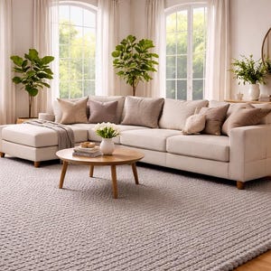 Handwoven Grey Chunky Wool Rug | Braided Cable Knit 5x8 Area Carpet, Scandinavian Boho image 3
