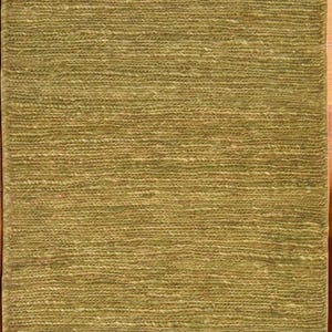 May include: A rectangular rug with a textured, woven appearance. The rug is primarily olive green with lighter, natural-toned fibers interspersed throughout. The weave pattern creates a subtle horizontal striped effect. The rug's edges are neatly finished.