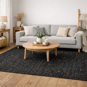 Handmade Black Jute Rug: Eco-Friendly Boho Floor Mat-5x8, 8x10,6x9 size rug image 3