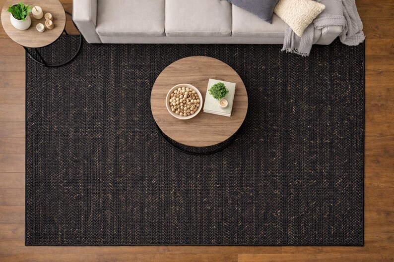 Handmade Black Jute Rug: Eco-Friendly Boho Floor Mat-5x8, 8x10,6x9 size rug image 2