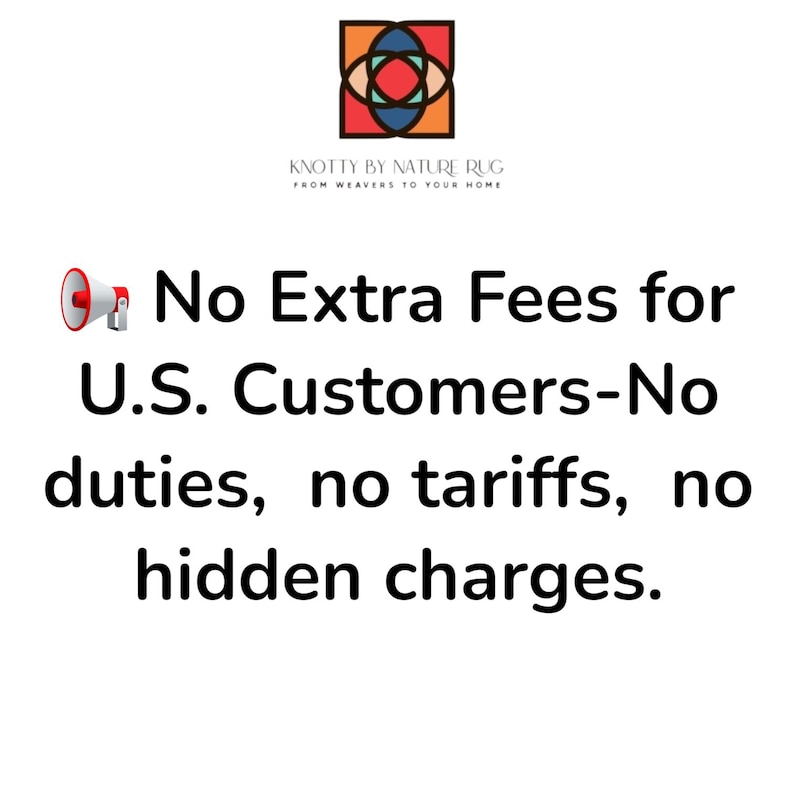 May include: The image features the logo for Knotty by Nature Rug, with text stating "No Extra Fees for U.S. Customers - No duties, no tariffs, no hidden charges."