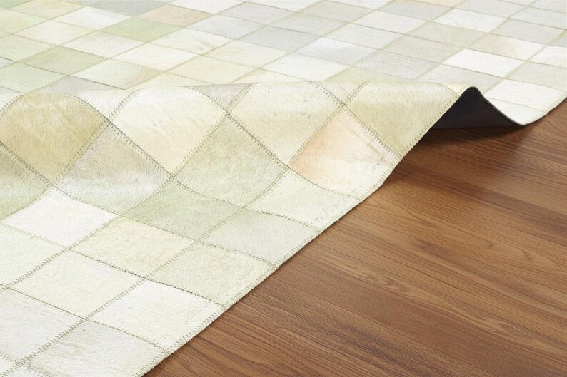 Blocks Handmade Leather Cream Rug