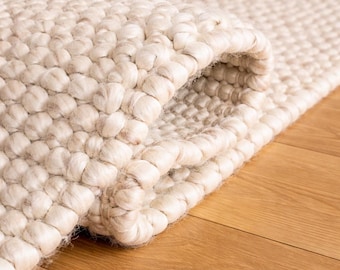 Sand Beige Chunky Wool Rug | Handwoven Scandinavian 8x10 Area Carpet | Handmade Living Room Rug