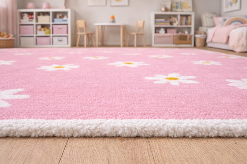 Pink Flower Rug-Kids Nursery Decor-Playroom rug Daisy pink image 2