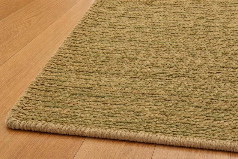Green Toned Jute Rug: Hand-Woven Eco-Friendly Boho Decor- Chick Rustic Farmhouse Vintage Inspired decor image 7