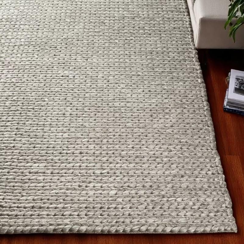 Handwoven Grey Wool Rug: Chunky Braided Cable Knit, Boho Farmhouse ...
