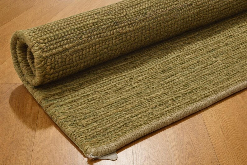 Green Toned Jute Rug: Hand-Woven Eco-Friendly Boho Decor- Chick Rustic Farmhouse Vintage Inspired decor image 5