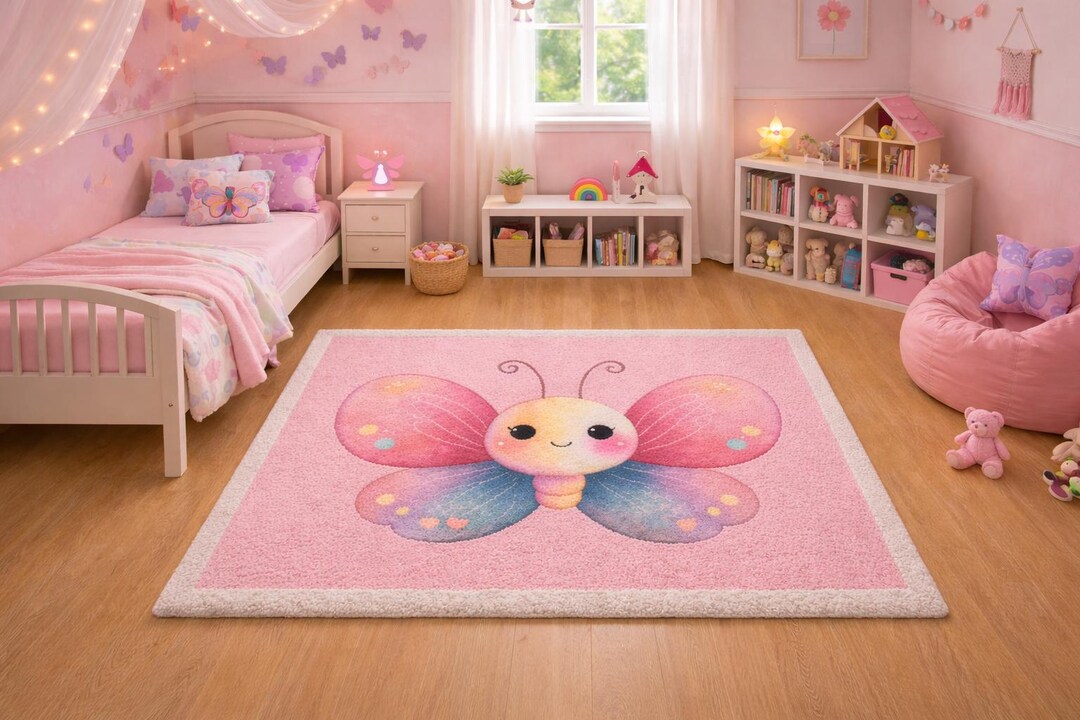 Pink Butterfly Rugs Hand Tufted Pink Butterfly Girls Room Rug for Decor - Etsy