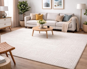 Handmade Loom Knotted Wool Viscose Rug – 8x10 Minimalist White