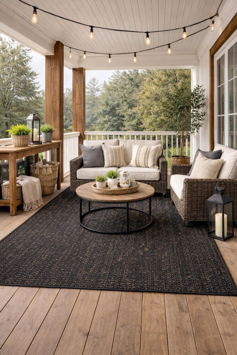 Handmade Black Jute Rug: Eco-Friendly Boho Floor Mat-5x8, 8x10,6x9 size rug image 4