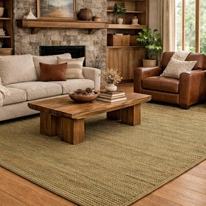 Green Toned Jute Rug: Hand-Woven Eco-Friendly Boho Decor- Chick Rustic Farmhouse Vintage Inspired decor image 2