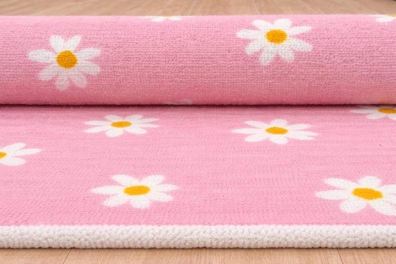 Pink Flower Rug-Kids Nursery Decor-Playroom rug Daisy pink image 3