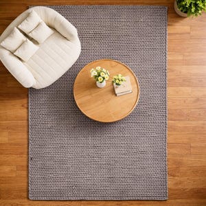 Handwoven Grey Chunky Wool Rug | Braided Cable Knit 5x8 Area Carpet, Scandinavian Boho image 5