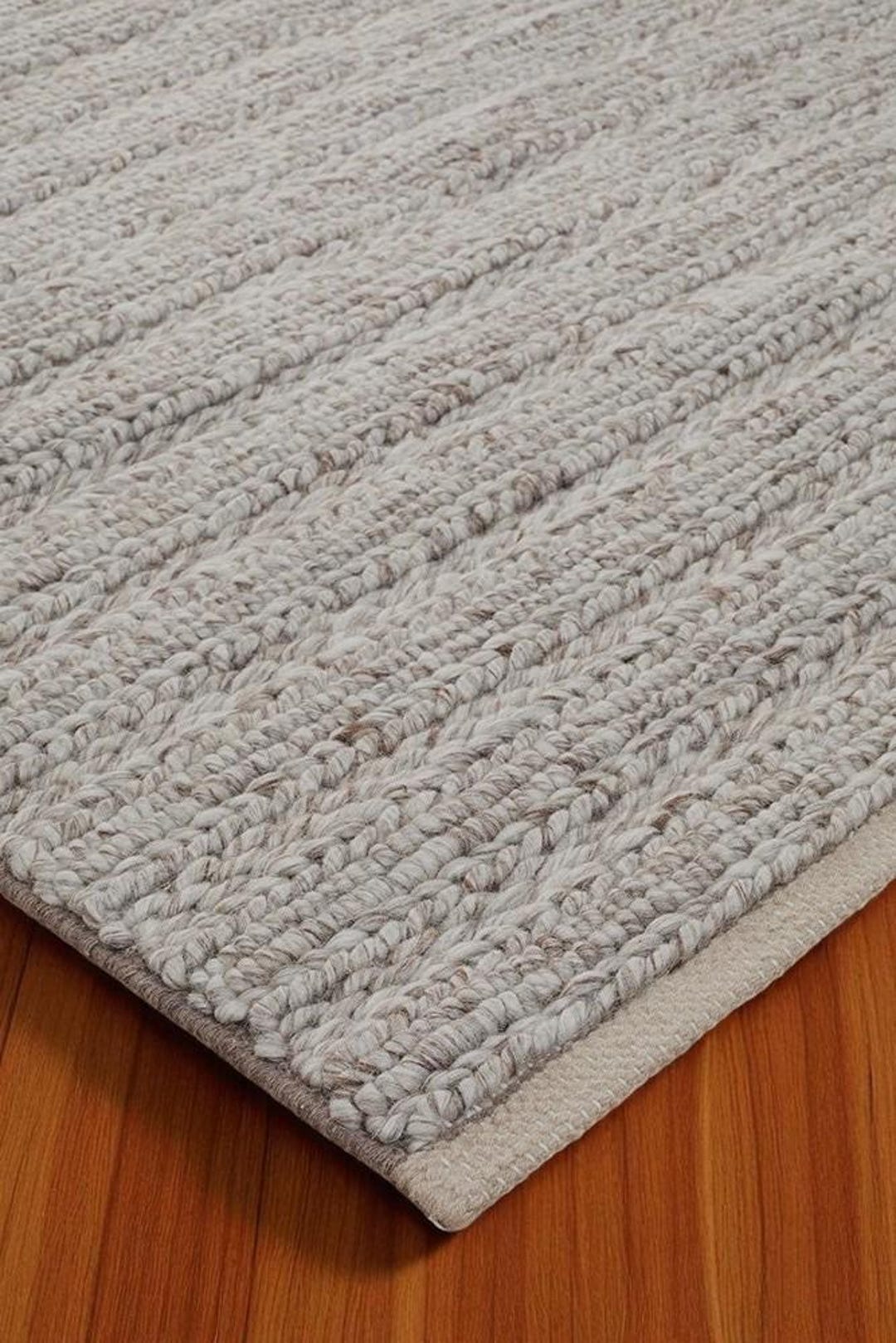 Chunky Boho Rug Handwoven Chunky Wool Rug: Braided Beige & White, Boho Farmhouse Style ...