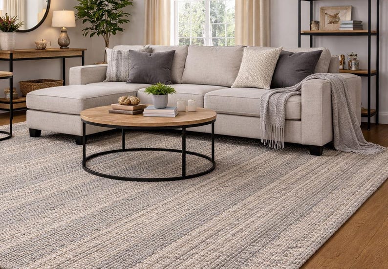 Chunky Boho Rug Handwoven Chunky Wool Rug: Braided Brown & Grey, Boho Farmhouse Style ...