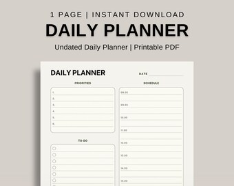 Daily Planner Printable: Productivity Planner, Time Blocking Template, Daily To-Do List for Work and Personal Life, Daily Schedule, PDF