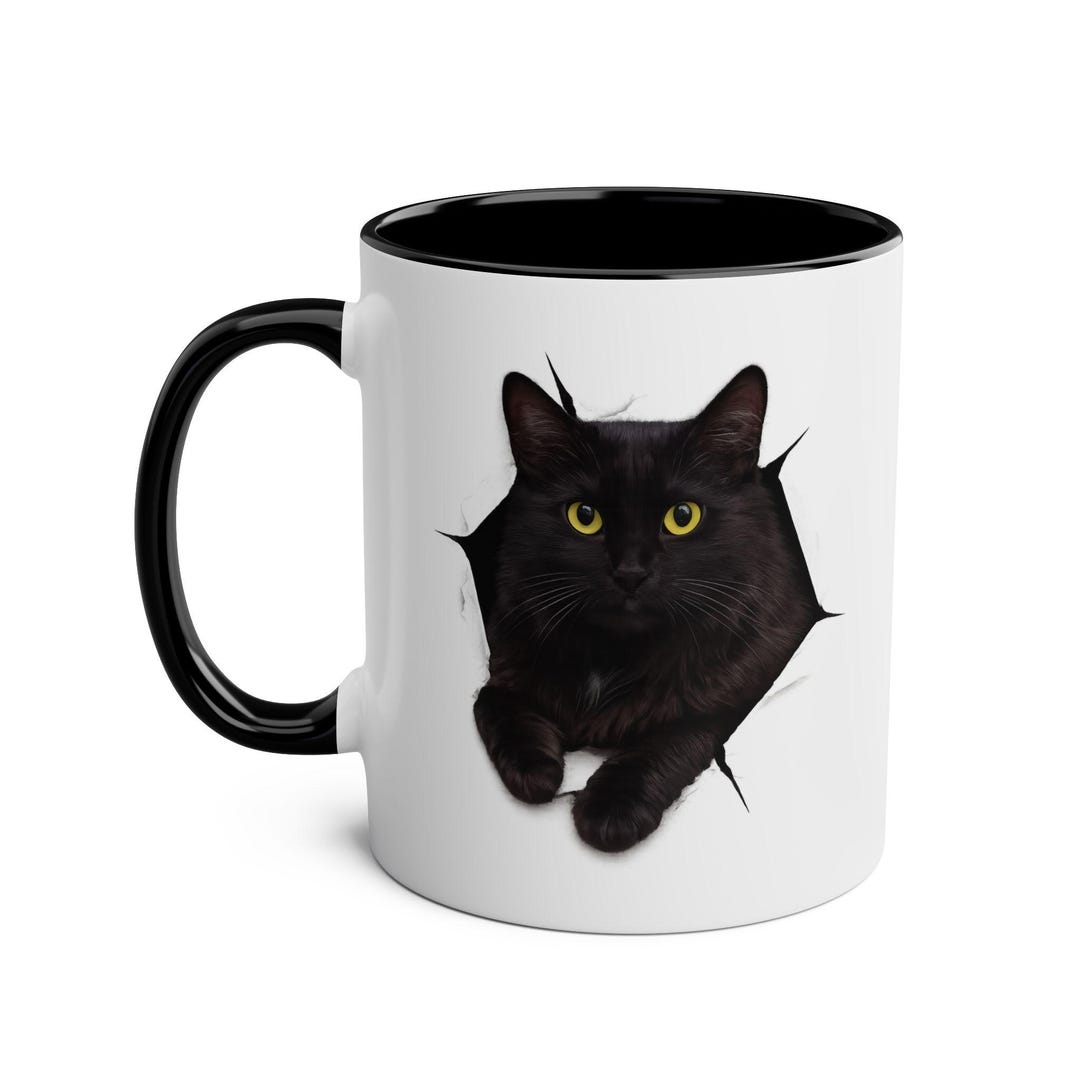 3D Black Cat Mug, Busting Out Design, Ceramic Tea Cup for Cat Lovers - Etsy