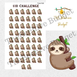 10 Dollar Faultier Spar Challenge, printable, sinkender Fund, schuldenfrei