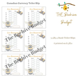 Bee Bank Teller Slip Canadian Currency/ Cash Breakdown/Printable