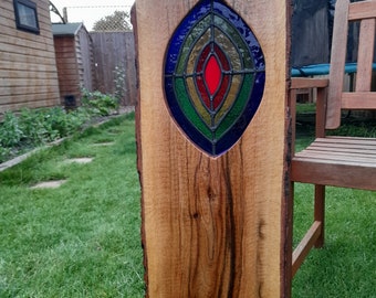 Wood and Stained Glass Garden Sculpture