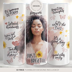 Daily affirmations tumbler wrap template, self-love gift, sublimation design for skinny tumbler 20 oz strait or tapered