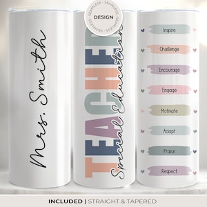 Special Education Teacher tumbler wrap png, personalized gift for teacher, 20oz skinny tumbler design, tapered and straight version included