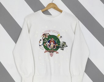 Vintage des années 90 Looney Tunes saison réunions sweat petit Looney Tunes Noël saison ras du cou Looney Tunes Warner Bros pull taille S