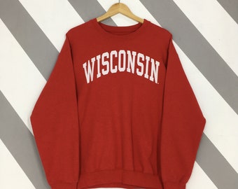 Vintage Y2K Wisconsin Badgers NCAA Sweatshirt Medium Wisconsin Spell Out Crewneck University Of Wisconsin–Madison Red Sweater Size M